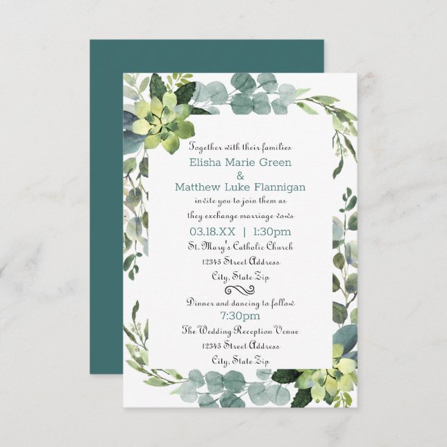 Teal Bouquet Frame - 3x5 Wedding/Reception Invite (Front/Back)
