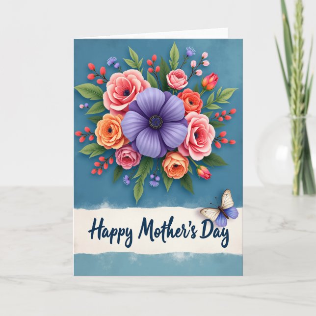 Teal Bouquet Mothers Day Card (Front)