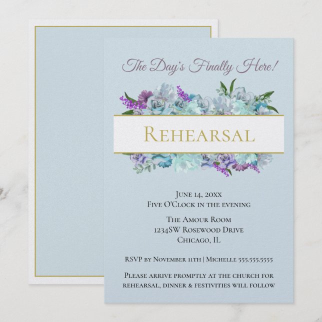 Teal Bouquet Rustic Wedding Suite Rehearsal Party Invitation (Front/Back)