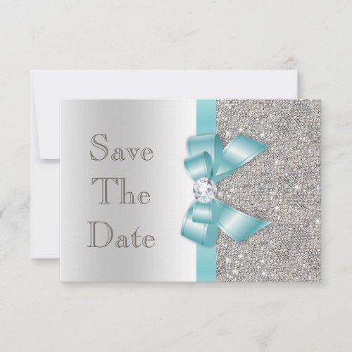 Teal Bow Diamonds Silver Save The Date Baby Shower