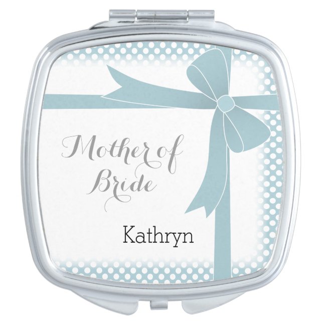 Teal Bow & Dots Personalized Mother of Bride Makeup Mirror (Front)