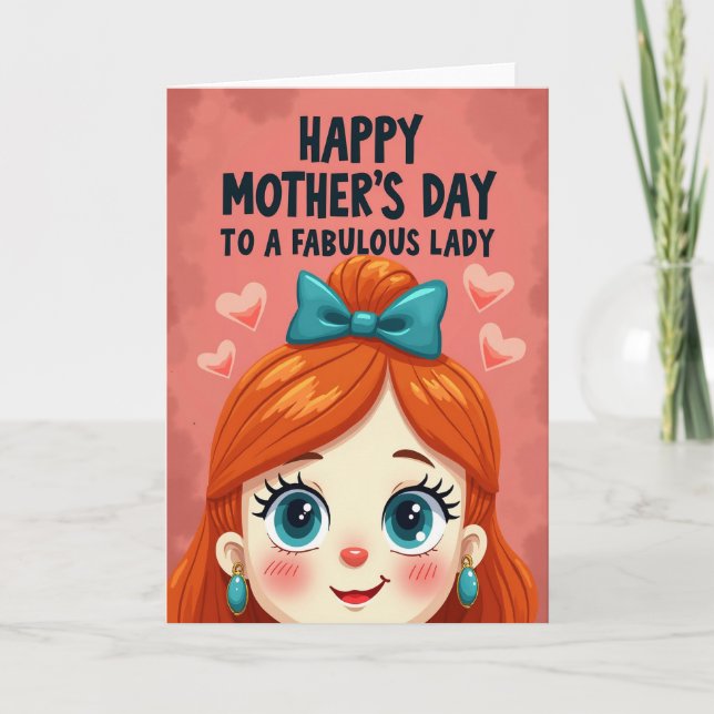 Teal Bow Lady Mothers Day Card (Front)