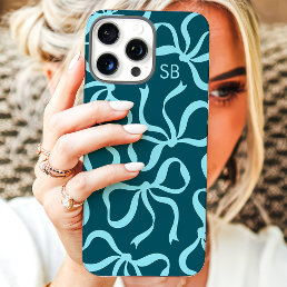 Teal Bow Monogram iPhone 16 Pro Max Case