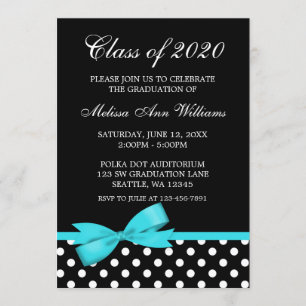 Teal Bow Polka Dots Graduation Announcement