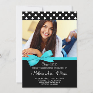Teal Bow Polka Dots Photo Graduation Announcement