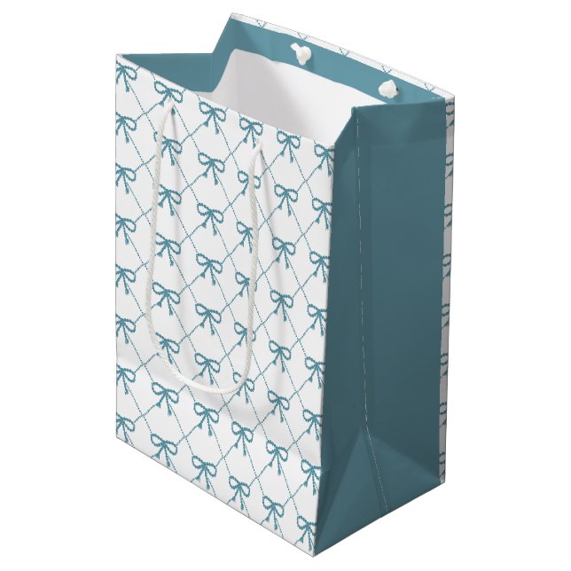 Teal bows on white background   medium gift bag (Front Angled)