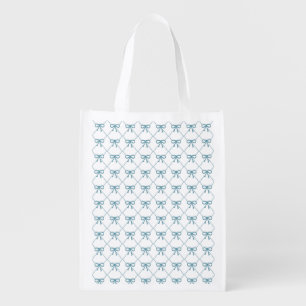 Teal bows on white background reusable grocery bag