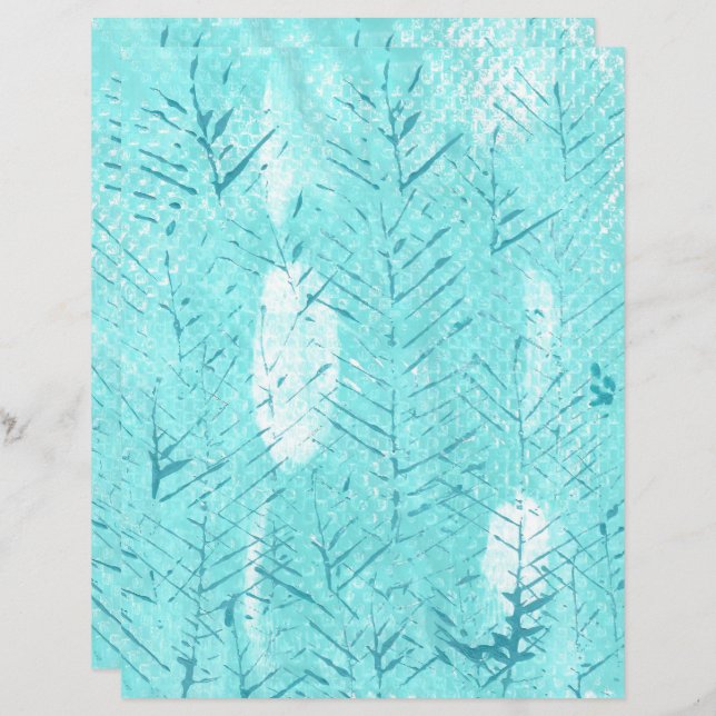 Teal branches on turquoise white scrapbook paper (Front/Back)