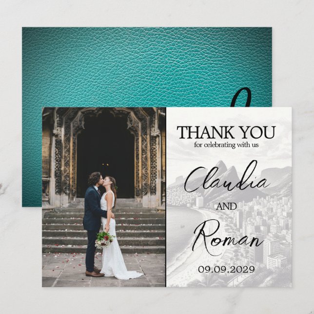 Teal Brazil Passport Thank You Card (Front/Back)