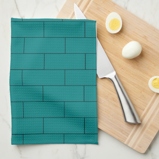Teal Brick Design Kitchen Towel (Quarter Fold)