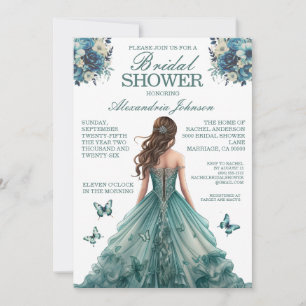Teal Bridal Shower Fancy Dress Invitations