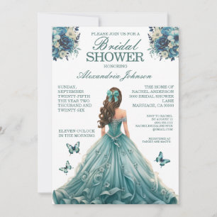 Teal Bridal Shower Fancy Dress Invitations