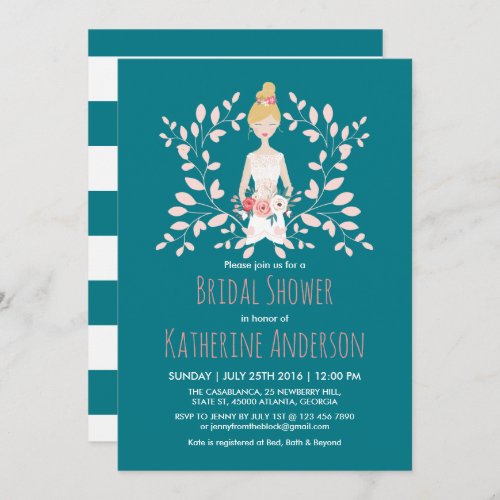 Teal Bride Wedding Dress Bridal Shower Invitation