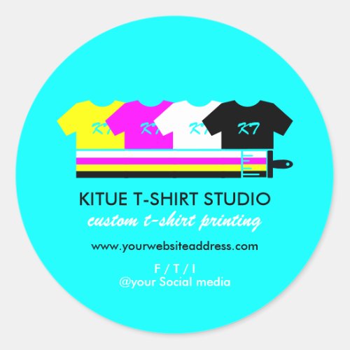 Teal Bright Colored Shirts Paint Brush Classic Round Sticker