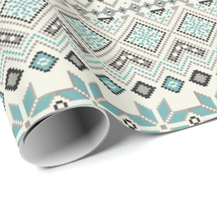 Teal bronze aztec snowflakes reindeer Christmas Wrapping Paper