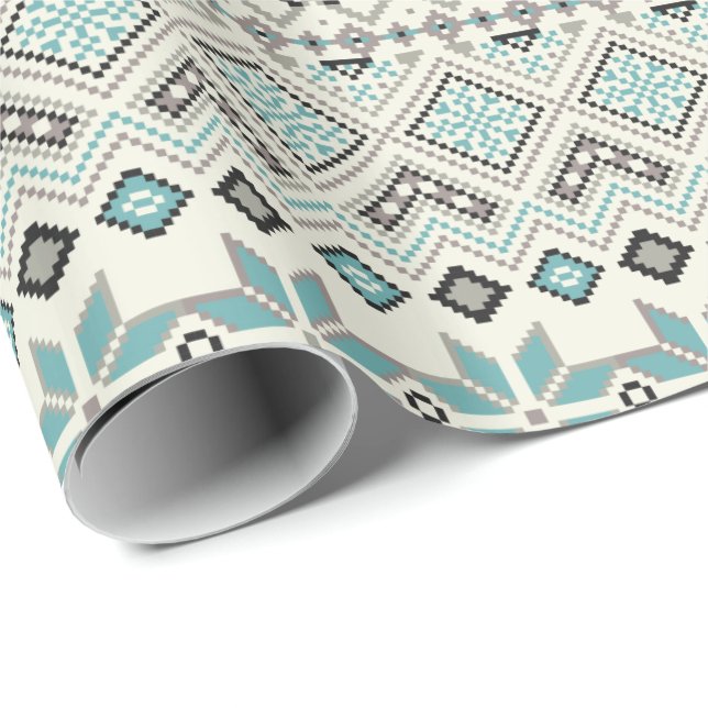 Teal bronze aztec snowflakes reindeer Christmas Wrapping Paper (Roll Corner)