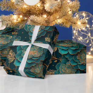 Teal & Bronze Floral Wrapping Paper