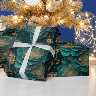 Teal & Bronze Floral Wrapping Paper