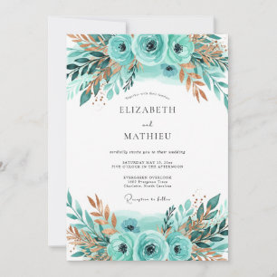 Teal Bronze Lustrous Winter Wedding Invitation