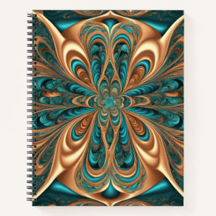 Teal & Bronze Luxe Bloom Abstract Fractal Spiral Notebook