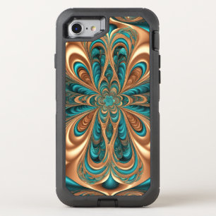 Teal & Bronze Luxe Bloom Abstract Fractal Spiral OtterBox Defender iPhone SE/8/7 Case