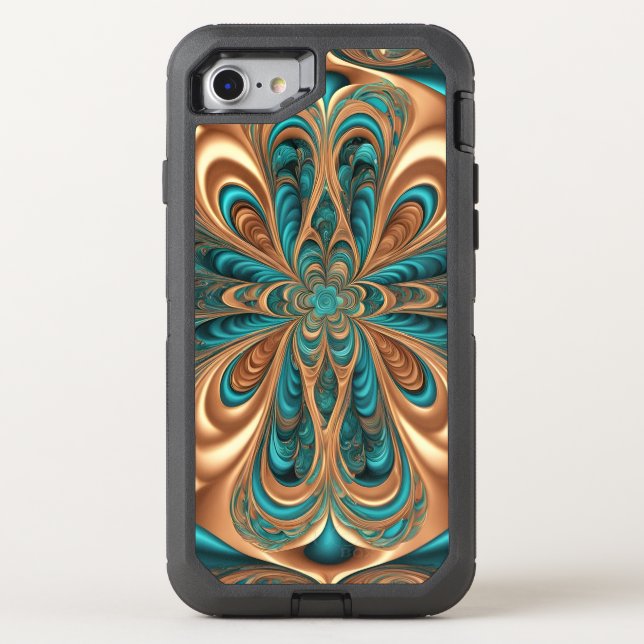 Teal & Bronze Luxe Bloom | Abstract Fractal Spiral Otterbox iPhone Case (Back)