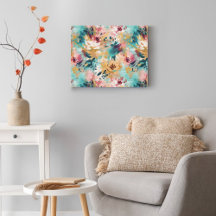 Teal Brown Abstract Painting Floral Pattern