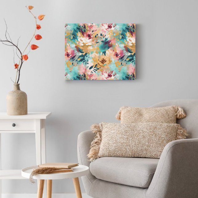 Teal Brown Abstract Painting Floral Pattern Canvas Print (Creator Uploaded)