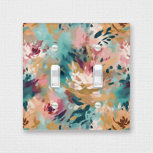Teal Brown Abstract Painting Floral Pattern Light Switch Cover