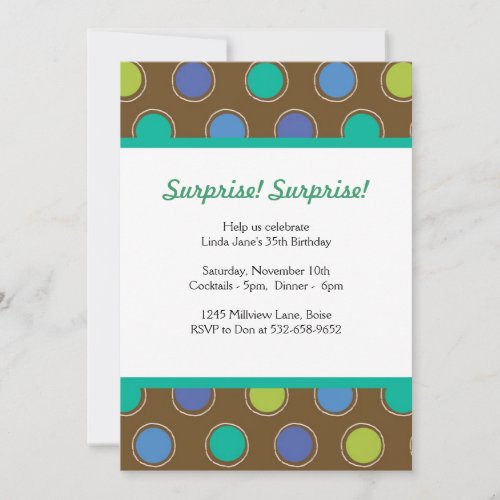 Teal, brown and blue polka dot invitations
