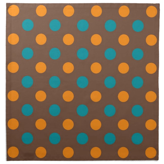 Teal, Brown, and Orange Polka Dots Cloth Napkin (Front)