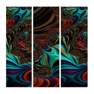 Teal, Brown and Orange Twist Fractal Abstract Triptych