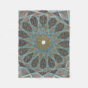 Teal, brown, and yellow floral kaleido artwork fleece blanket