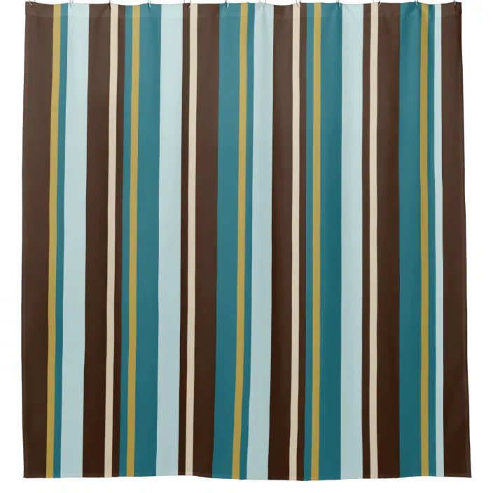 Teal Brown Beige And Gold Vertical, Green And Brown Striped Shower Curtain
