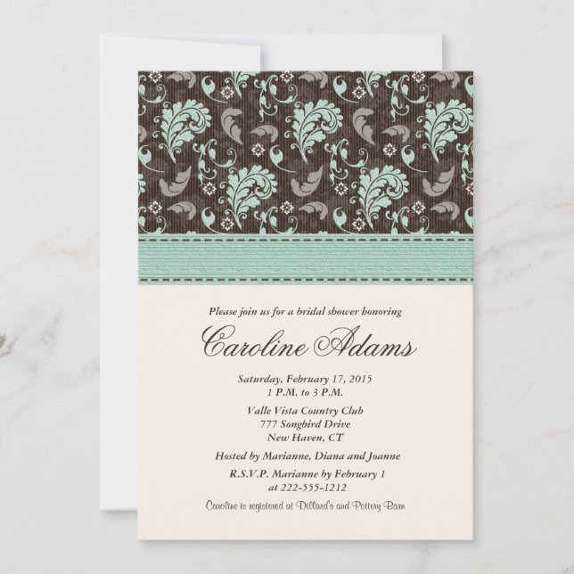 Teal Brown Bridal Shower Invitations (Front)
