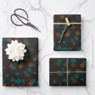 teal, brown, bronze and blue polka dots wrapping paper sheets