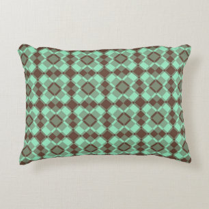 Teal Brown Checker Argyle Pattern Accent Pillow