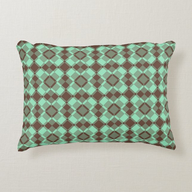 Teal Brown Checker Argyle Pattern Accent Pillow (Front)