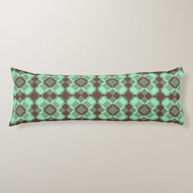 Teal Brown Checker Argyle Pattern Body Pillow (Front)