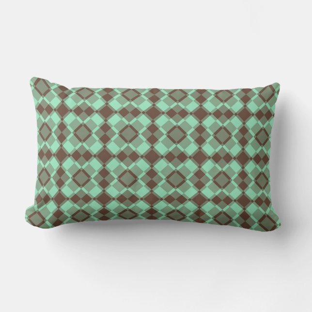 Teal Brown Checker Argyle Pattern Lumbar Pillow (Front)