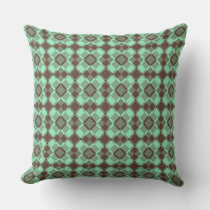 Teal Brown Checker Argyle Pattern Throw Pillow