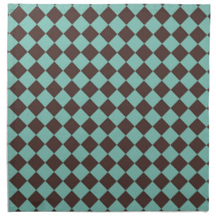 Teal Brown Checker Diamond Pattern Cloth Napkin