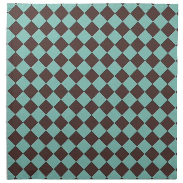 Teal Brown Checker Diamond Pattern Cloth Napkin (Front)
