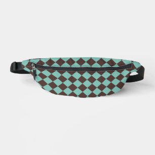 Teal Brown Checker Diamond Pattern Fanny Pack