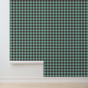 Teal Brown Checker Diamond Pattern Wallpaper