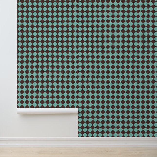 Teal Brown Checker Diamond Pattern Wallpaper (Application)