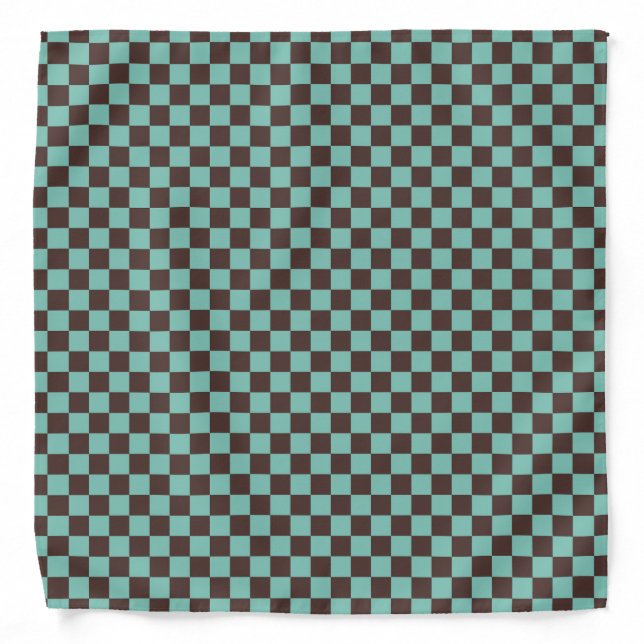 Teal Brown Checkerboard Pattern Bandana (Front)