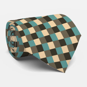 Teal Brown Chocolate Beige Cream Tan Plaid Tie