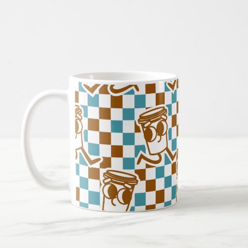 Teal  Brown Coffee Check Coffee Mug