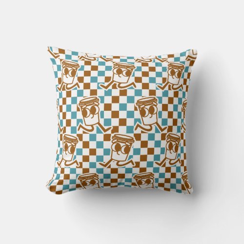 Teal  Brown Coffee Check Throw Pillow